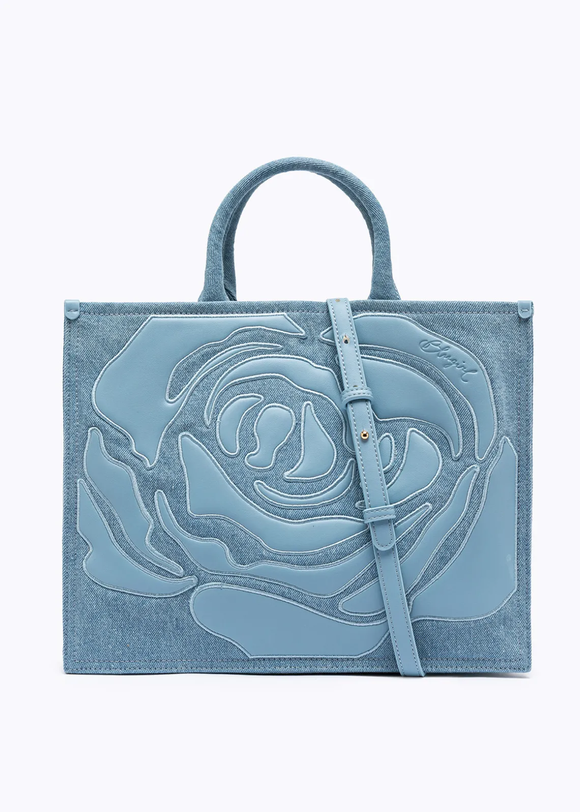 DENIM SHOPPER BAG WITH ROSE
