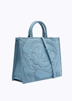 DENIM SHOPPER BAG WITH ROSE