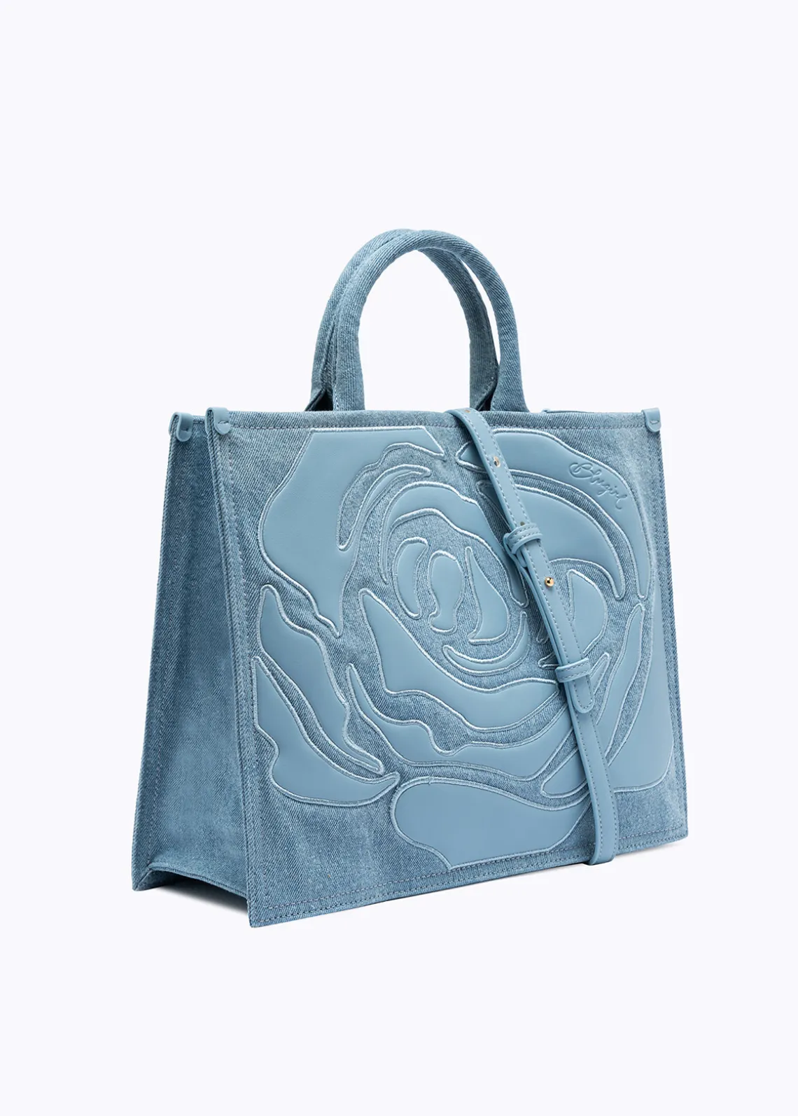 DENIM SHOPPER BAG WITH ROSE