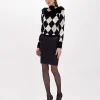 DIAMOND PATTERN SWEATER WITH FAUX FUR COLLAR