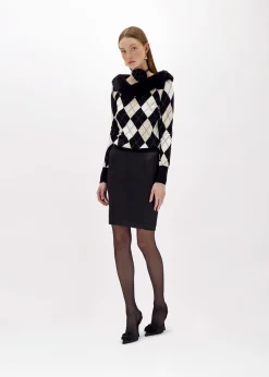 DIAMOND PATTERN SWEATER WITH FAUX FUR COLLAR