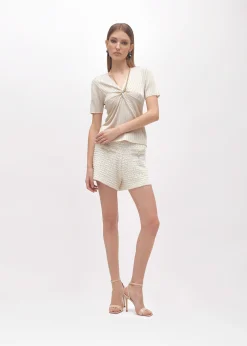 DRAPED SWEATER WITH ATTACHED NECKLACE