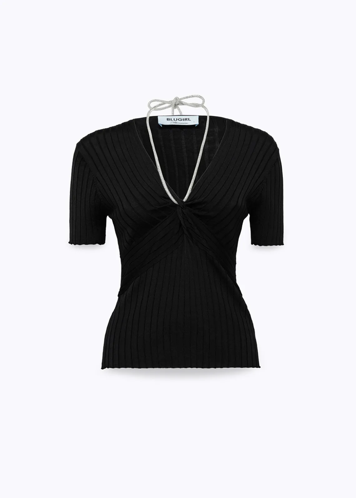 DRAPED SWEATER WITH ATTACHED NECKLACE