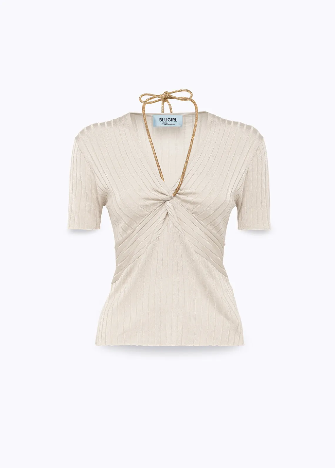 DRAPED SWEATER WITH ATTACHED NECKLACE