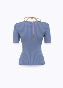 DRAPED SWEATER WITH ATTACHED NECKLACE