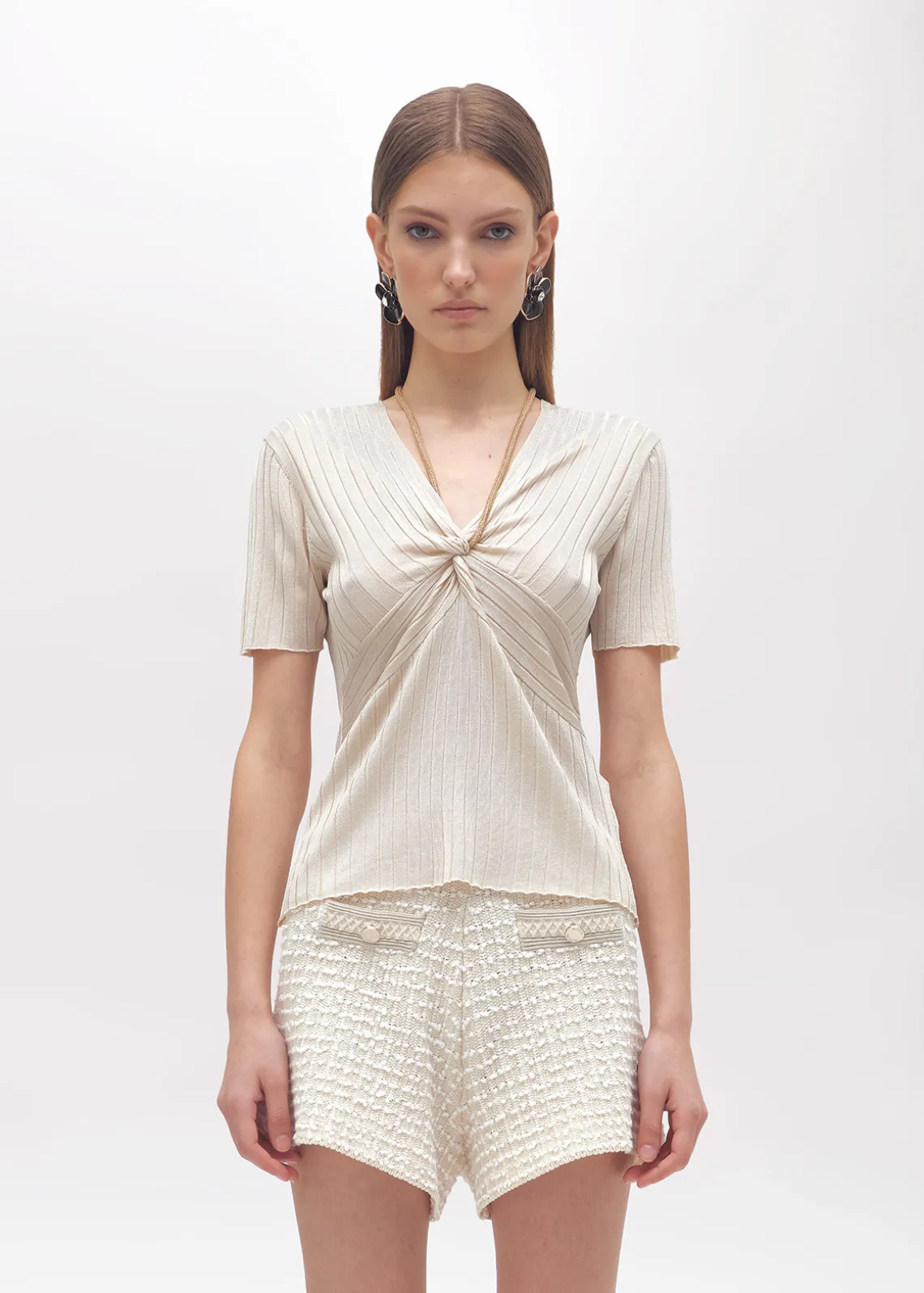 DRAPED SWEATER WITH ATTACHED NECKLACE