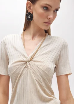 DRAPED SWEATER WITH ATTACHED NECKLACE
