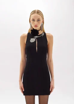 DRESS IN STRETCH CRÊPE WITH EMBROIDERY