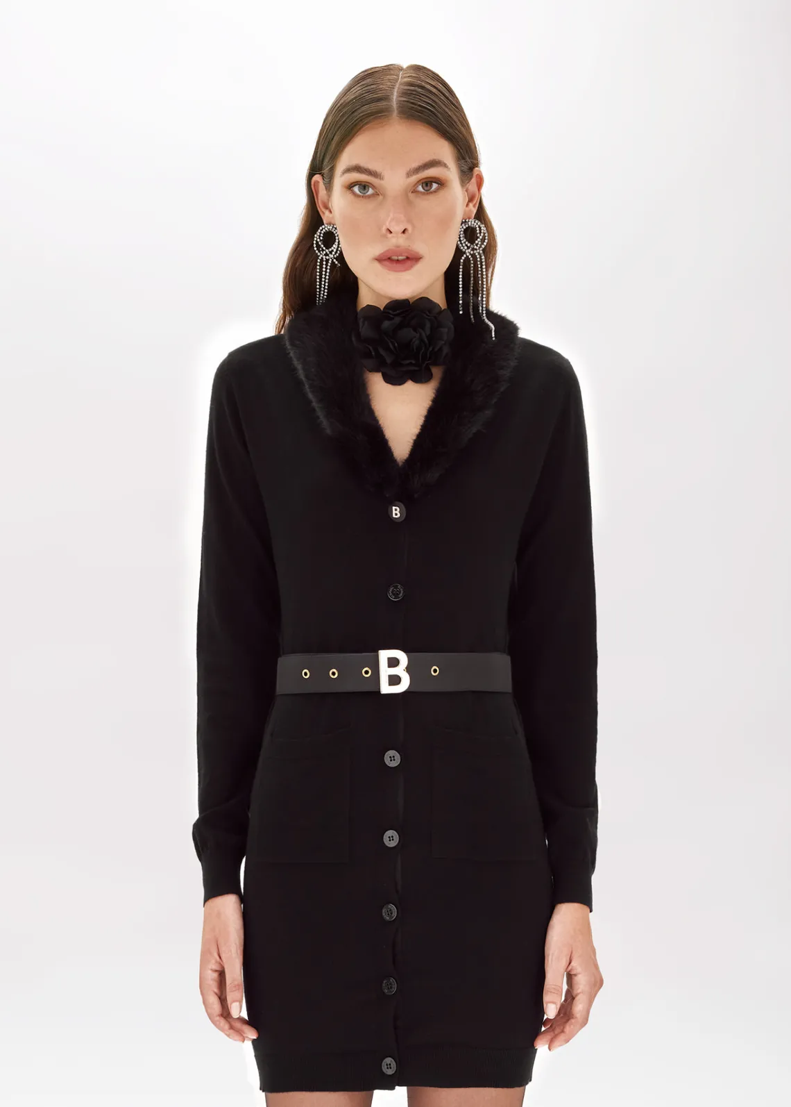 DRESS IN VISCOSE WITH FAUX FUR