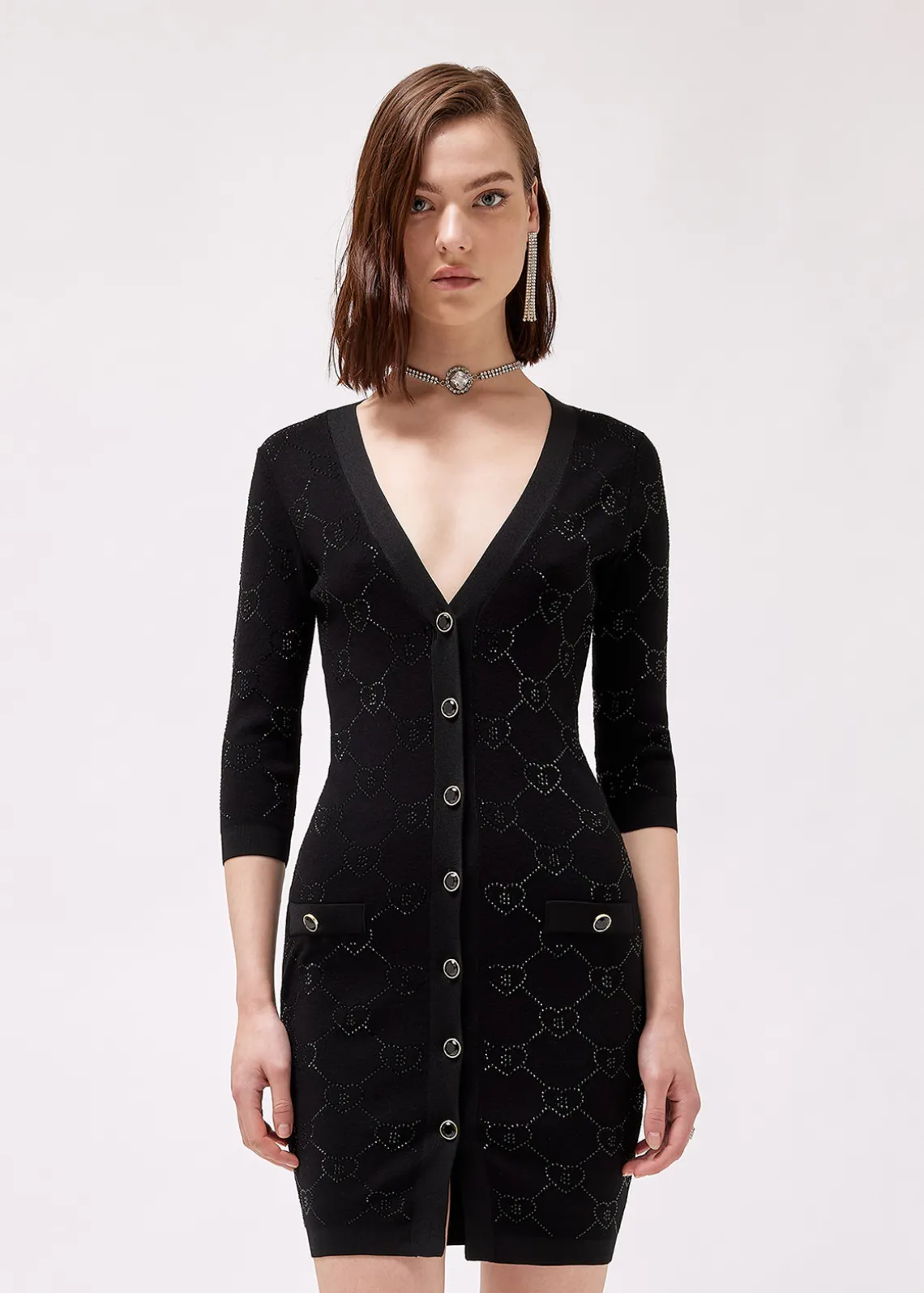 DRESS WITH RHINESTONE MONOGRAM LOGO