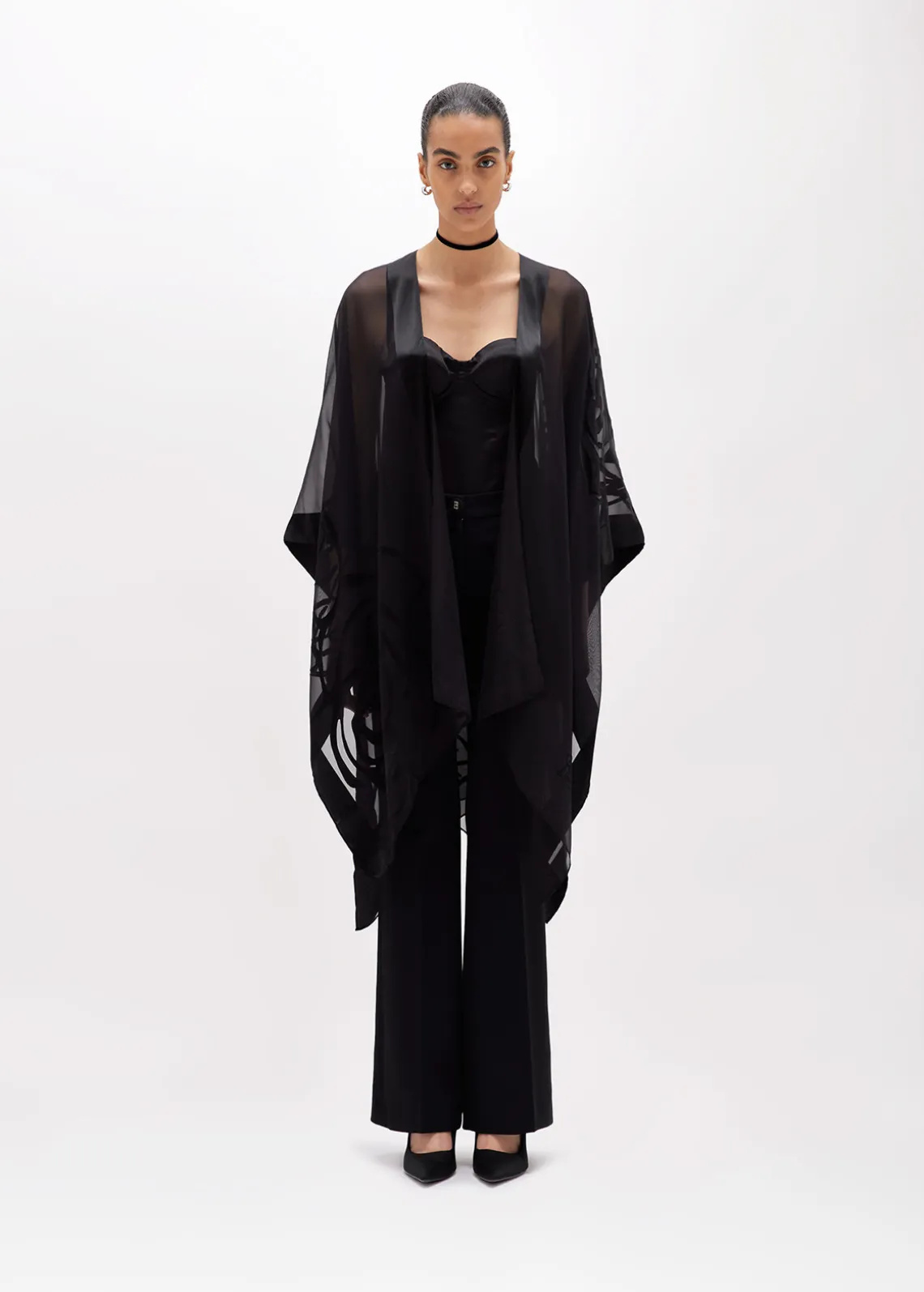 DÉVORÉ SHRUG WITH ROSE PRINT