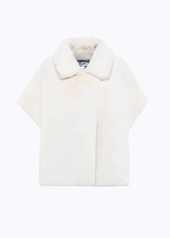 FAUX FUR CAPE WITH BROOCH