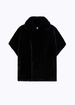 FAUX FUR CAPE WITH BROOCH