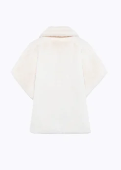 FAUX FUR CAPE WITH BROOCH