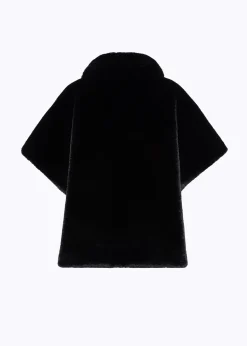 FAUX FUR CAPE WITH BROOCH