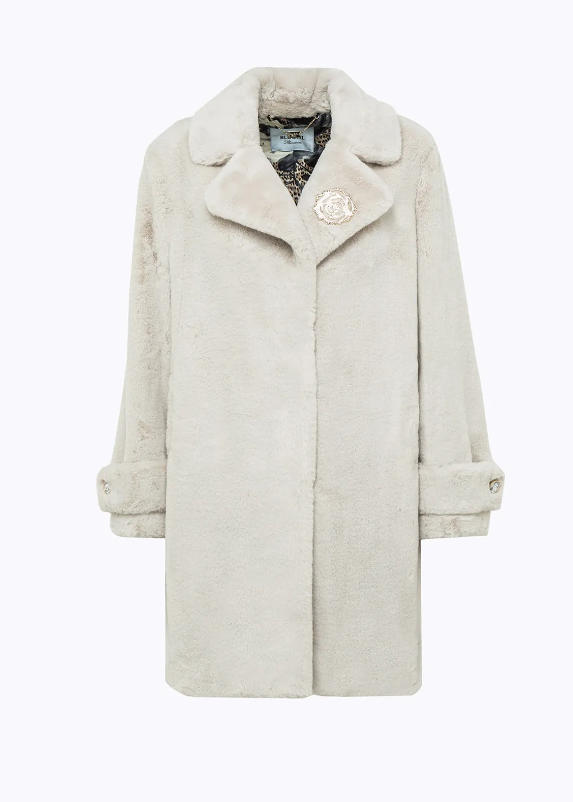 FAUX FUR COAT WITH BROOCH