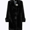 FAUX FUR COAT WITH BROOCH