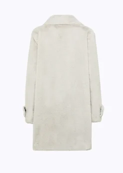 FAUX FUR COAT WITH BROOCH