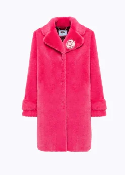 FAUX FUR COAT WITH BROOCH