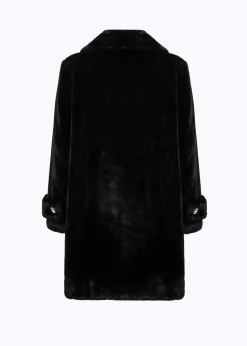 FAUX FUR COAT WITH BROOCH