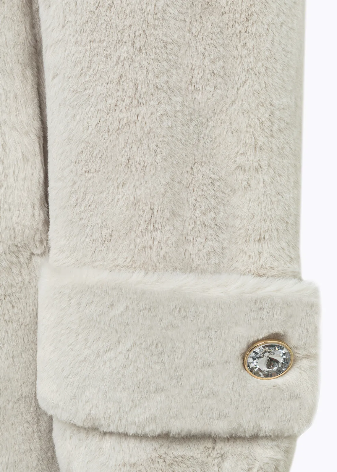 FAUX FUR COAT WITH BROOCH