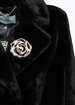 FAUX FUR COAT WITH BROOCH