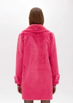 FAUX FUR COAT WITH BROOCH