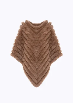 FAUX FUR PONCHO WITH BROOCH