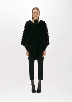 FAUX FUR PONCHO WITH BROOCH