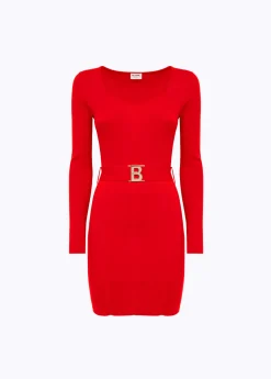 FITTED DRESS WITH BRANDED BELT