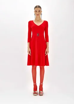 FITTED DRESS WITH BRANDED BELT