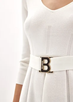 FITTED DRESS WITH BRANDED BELT