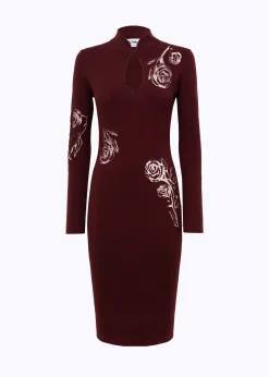FITTED KNIT DRESS WITH TULLE ROSES