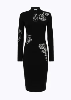 FITTED KNIT DRESS WITH TULLE ROSES