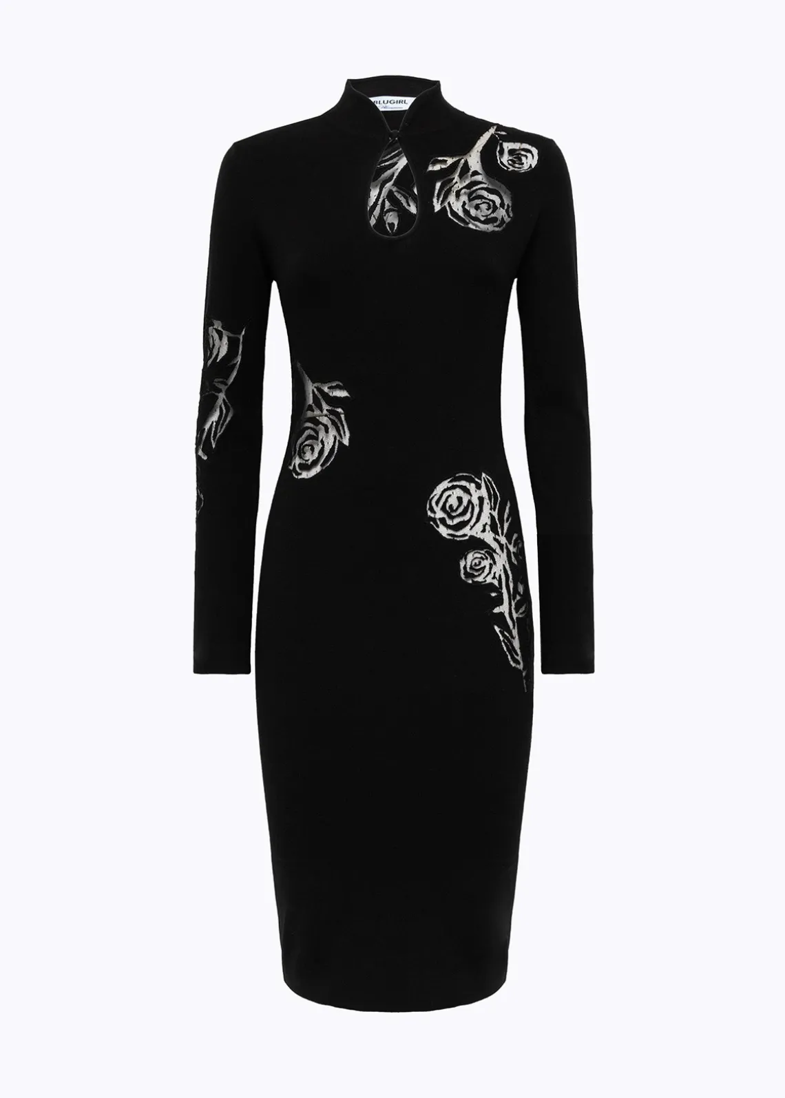 FITTED KNIT DRESS WITH TULLE ROSES