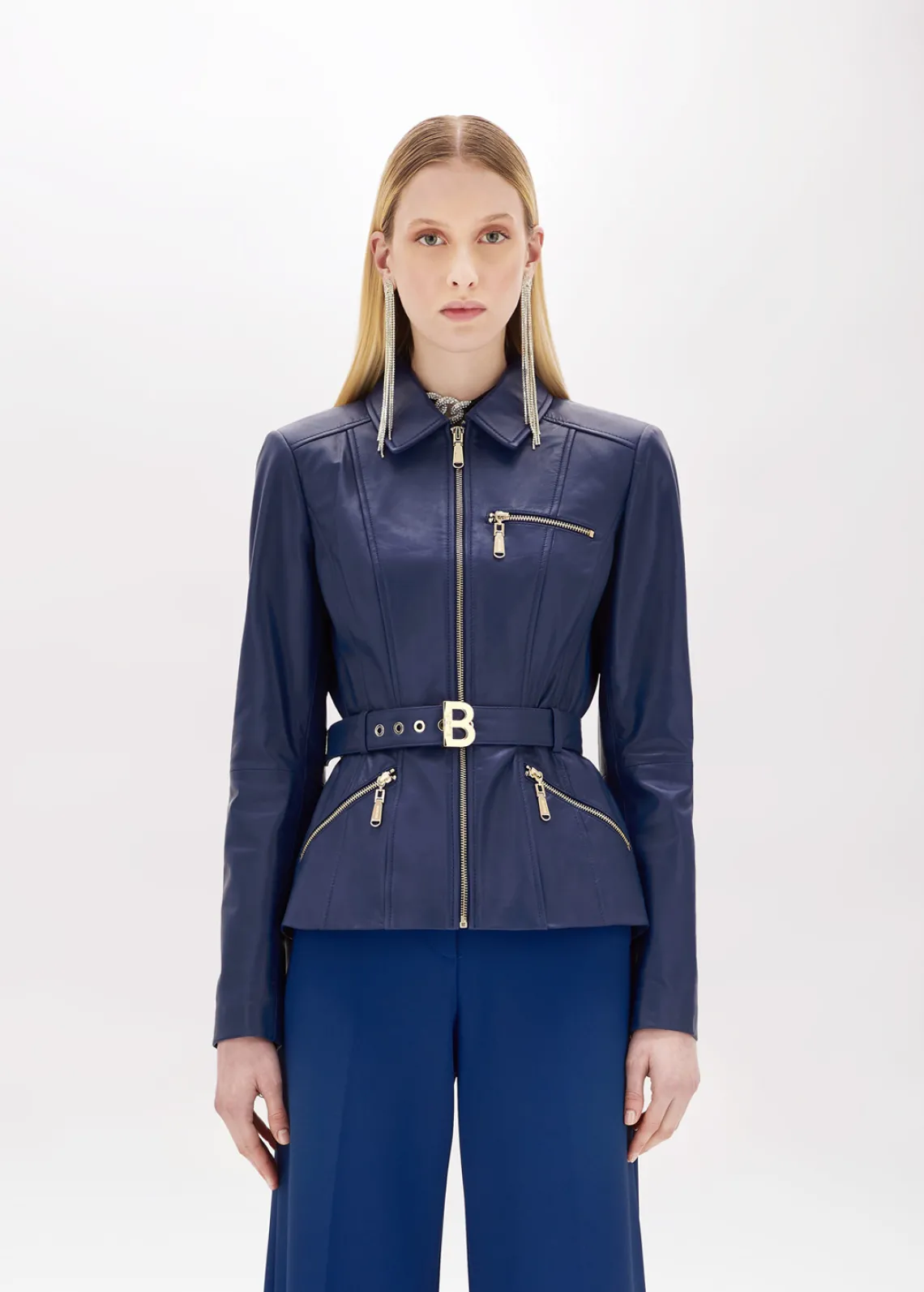 Fitted leather Jacket with belt
