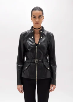 FITTED LEATHER JACKET WITH BELT