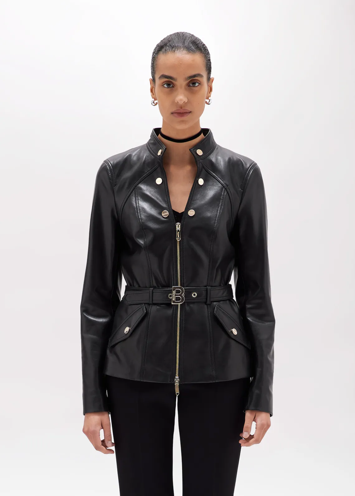 FITTED LEATHER JACKET WITH BELT