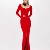 FITTED LONG DRESS WITH BRANDED BELT