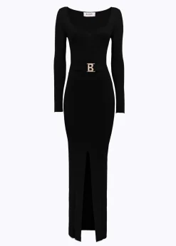 FITTED LONG DRESS WITH BRANDED BELT
