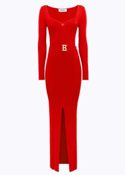 FITTED LONG DRESS WITH BRANDED BELT