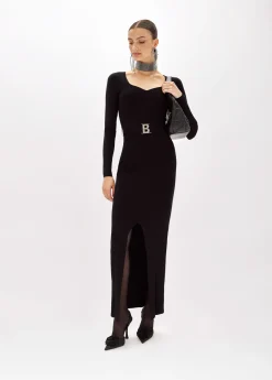 FITTED LONG DRESS WITH BRANDED BELT