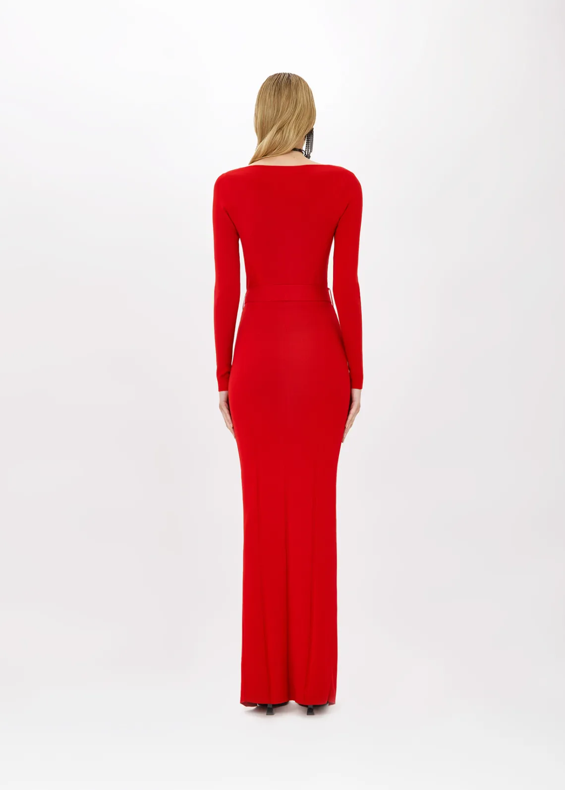 FITTED LONG DRESS WITH BRANDED BELT
