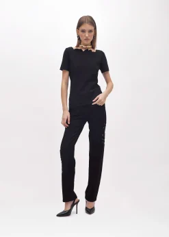 FITTED SWEATER IN VISCOSE WITH EMBROIDERY ROSES