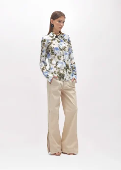 FLARED PANTS IN GABARDINE AND SATIN