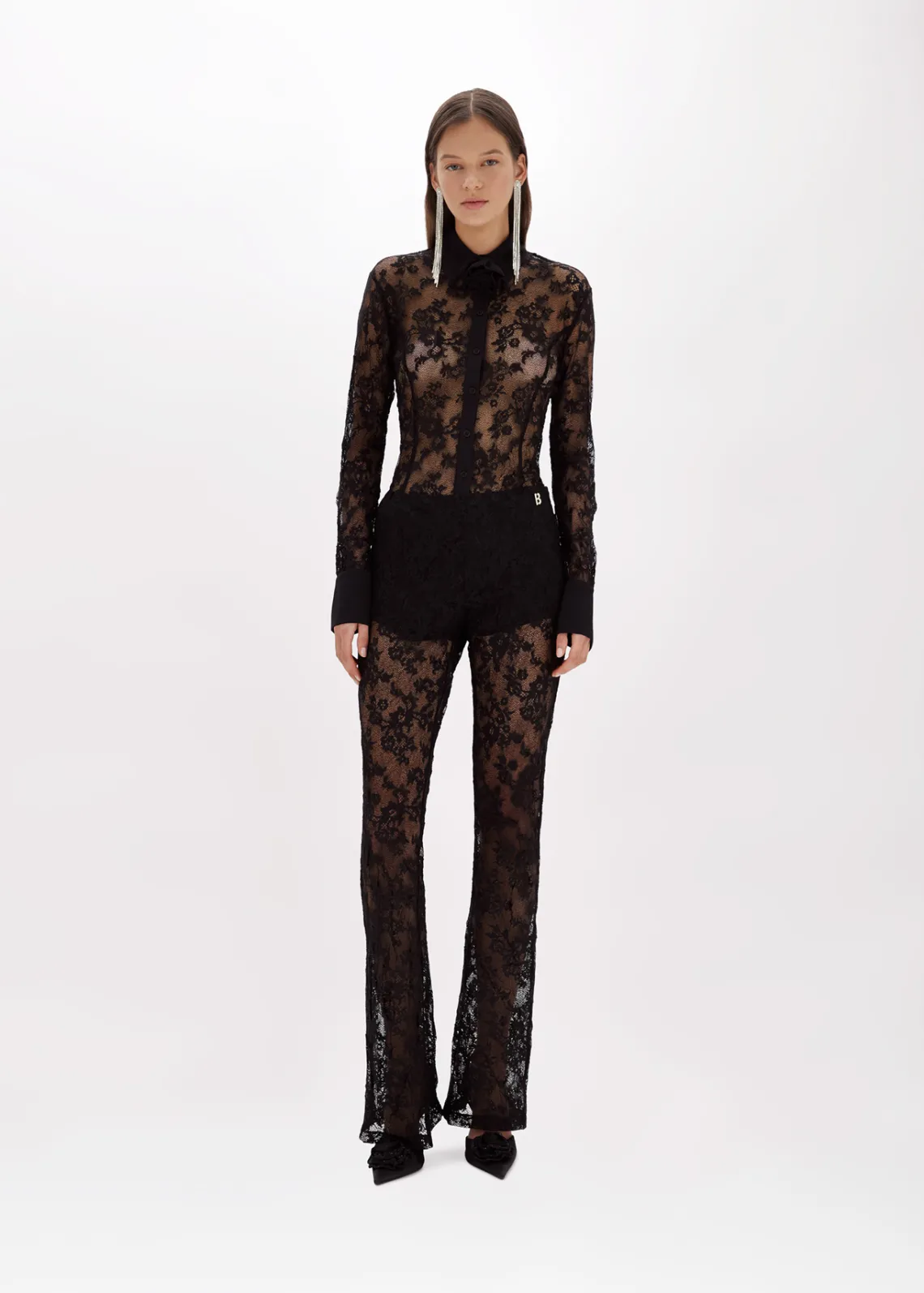 Flared pants in stretch lace