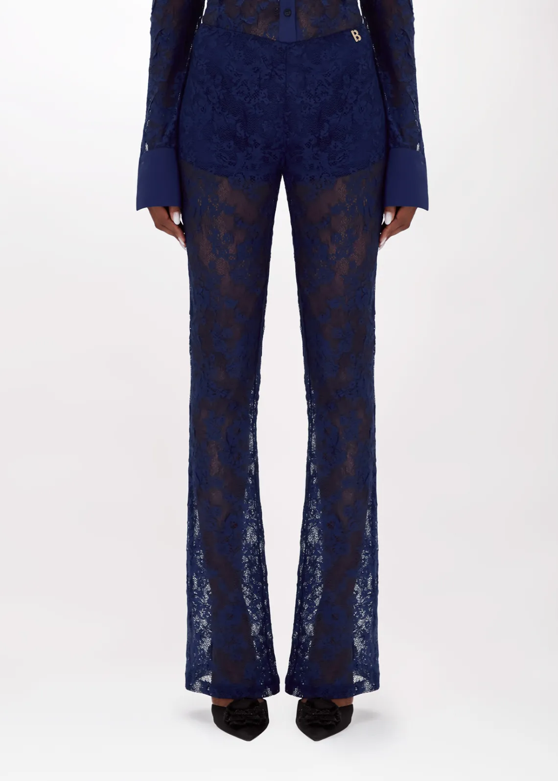 Flared pants in stretch lace