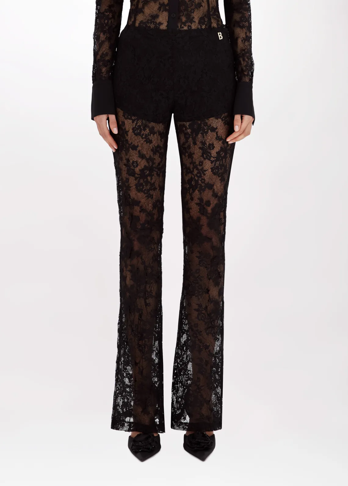 Flared pants in stretch lace