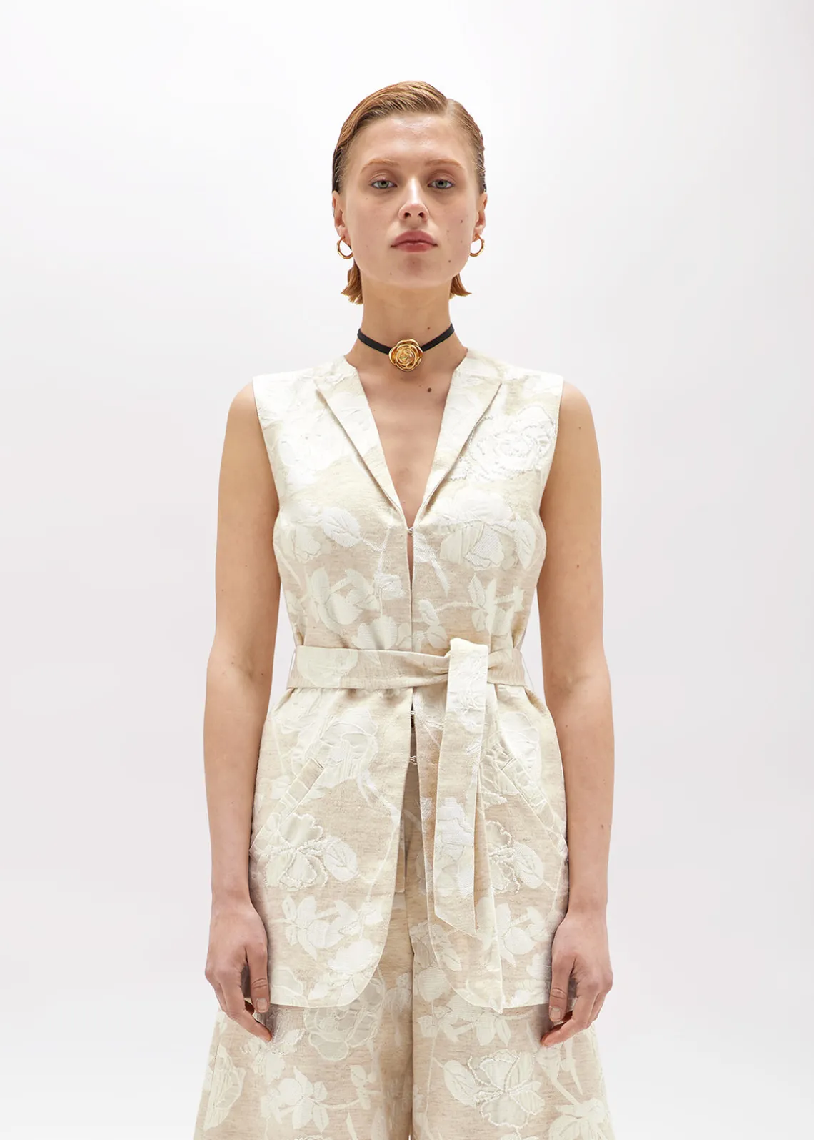 FLORAL JACQUARD BLAZER VEST