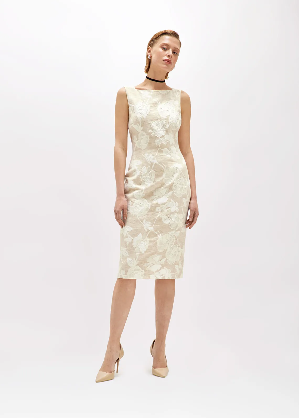 FLORAL JACQUARD SHEATH DRESS